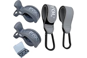 FYGL 2 Pram Hooks & 2 Stroller Clips Combo | Heavy Duty Mommy Hook | Stroller Accessories for Bags and Diaper Bags - Grey