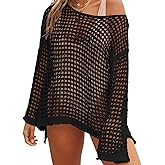 LOMON Womens Beach Cover Ups Long Sleeve Crochet Coverups for Swimwear Mesh Knit Swimsuit Cover Up XS-XL