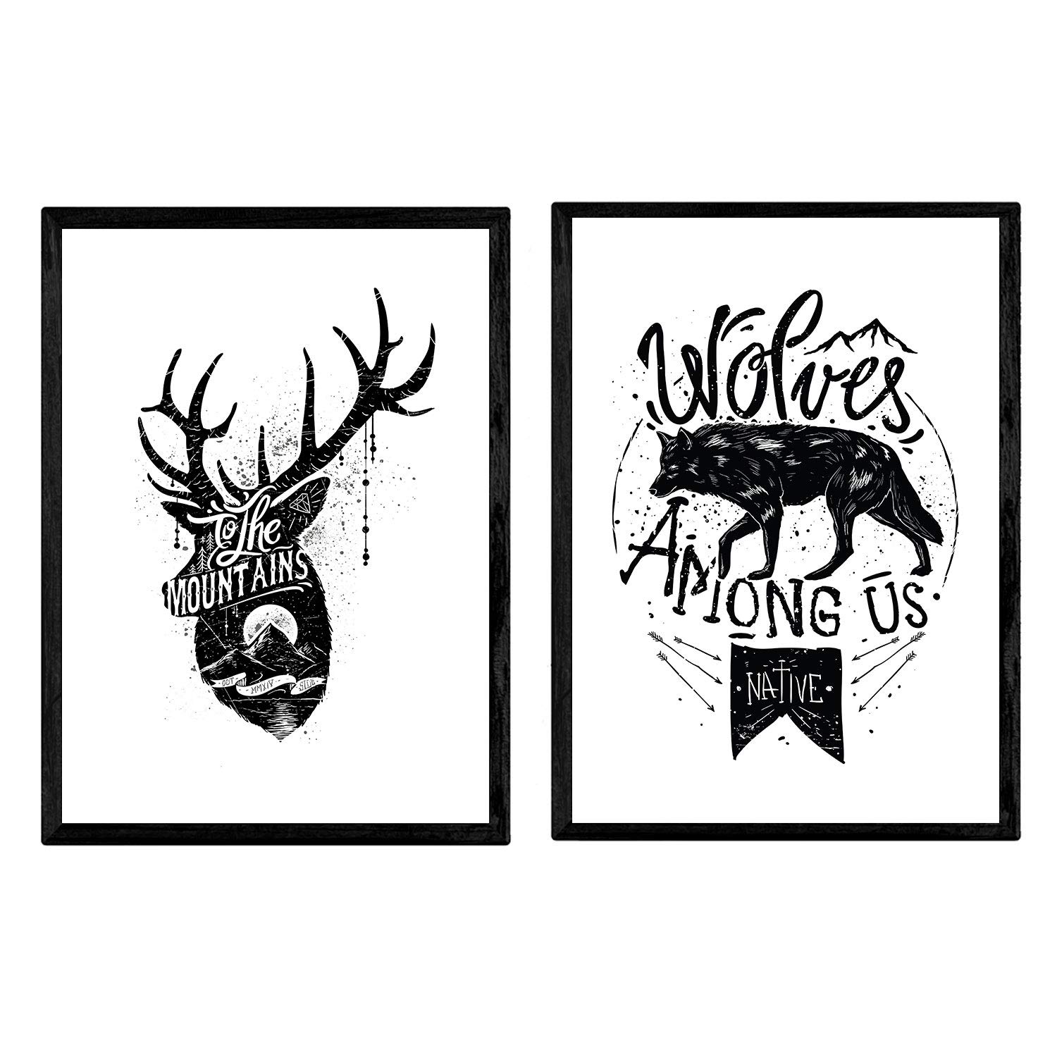 Nacnic Poster Deer and wolf. Design decorative sheet. A3 size — image 1