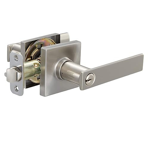 Amazon Basics Contemporary Stamford Door Lever - Entry - Satin Nickel, 6-Pack