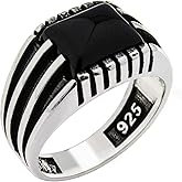 Solid 925 Sterling Silver Onyx Stone Turkish Handmade Luxury Men's Ring