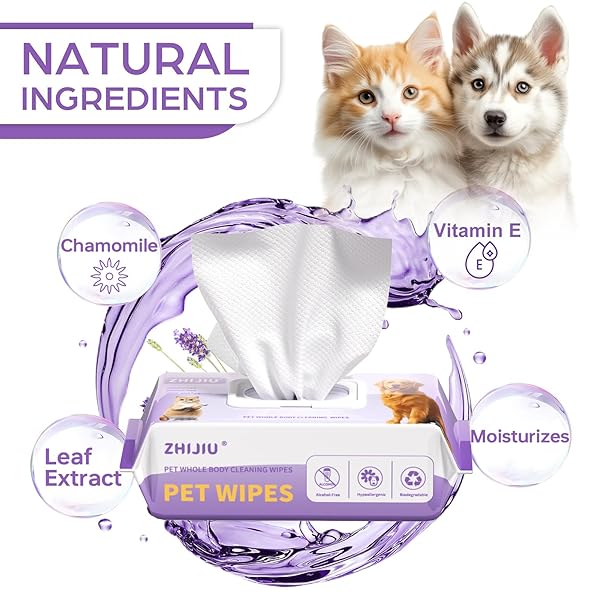 ZHIJIU PET WIPES FOR DOGS, DOG WIPES FOR PAWS AND BUTT, GROOMING WIPES FOR DOGS & CATS, UNSCENTED PET WET WIPES, HYPOALLERGENIC WIPES FOR DOGS FACE AND BODY, CAT WIPES-100 COUNT