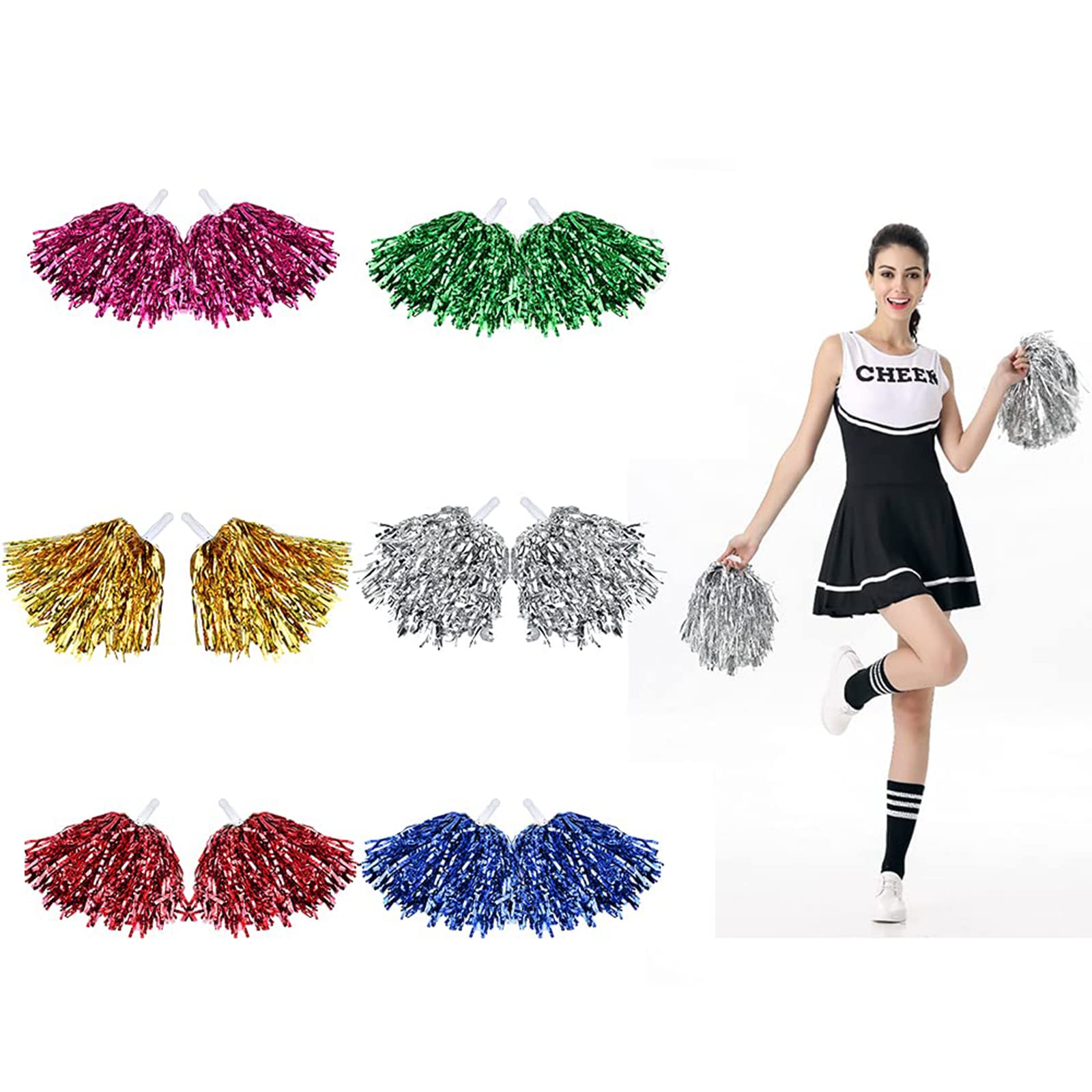 6Pcs Plastic Cheerleader Cheerleading Pom Poms Party Costume Accessory Set Ball Dance Fancy Dress Night Party Sports Pompoms Cheer