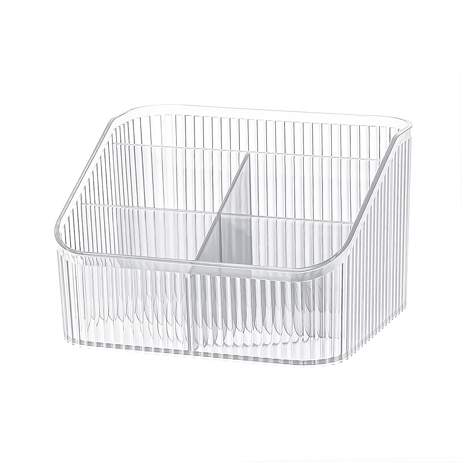 DASITON Large Capacity Makeup Brush Holder, 5 Slots Makeup Organiser Storage Cup, Vintage Striped Make Up Brush Holder for Dressing Table, Bathroom, Desk, Cosmetic Skincare Organiser (Clear-L)