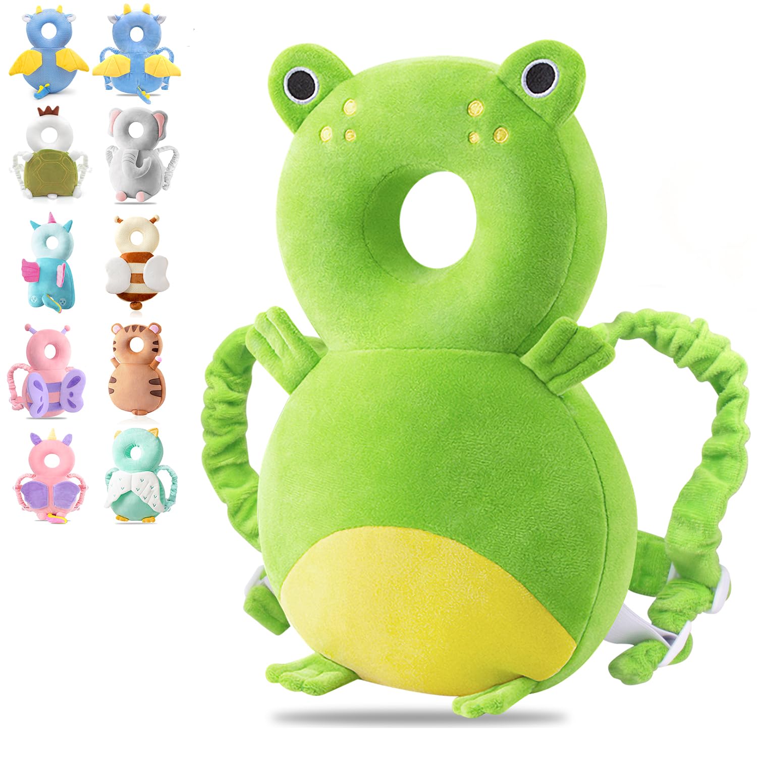 JINYJIA Baby Head Protector Backpack, Protection Pillow, Adjustable Toddler Soft Pads, Safety for 4-24 Months Learning Walking, Frog