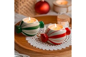 DIF DECO Candy Ceramic Candle Holders 2 PCS,Christmas Decor Candlestick Holders Centerpieces for Home Wedding Xmas Dinning Party for 1.5 inch Candle and Led Candle(Red + Green)