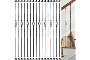 AAqq Decor 16 Pack Stair Balusters Hollow Single Basket and Double Twist Stair Spindles 1/2" Square Iron Balusters with 32 Swivel Shoes(A225-16)