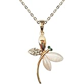 Navachi 18k Gold Plated Crystal Opal Dragonfly Pendant Necklace 16"+2"