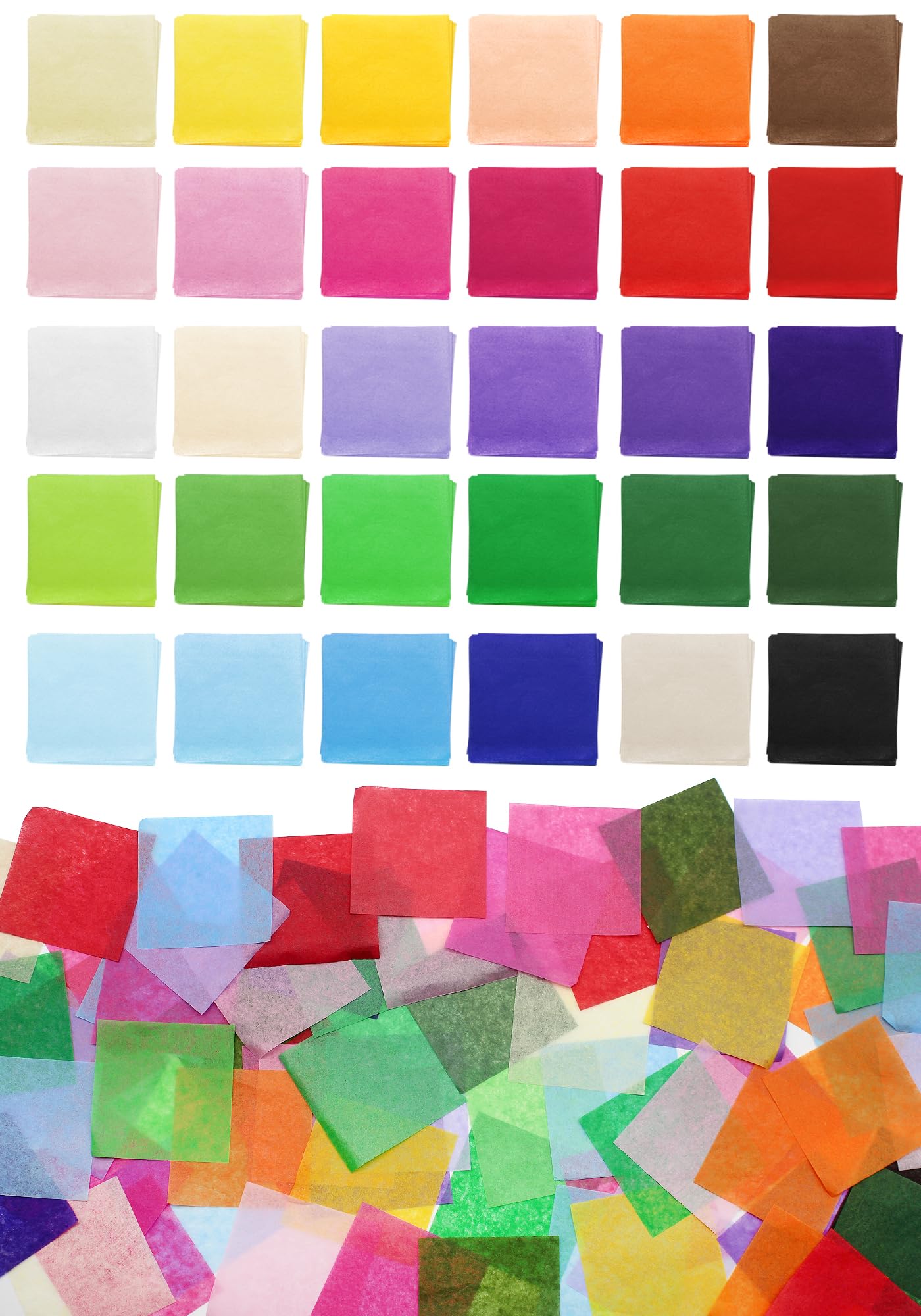 Cinvo 2X 2 inch Tissue Paper Squares Rainbow Tissue Mosaic Squares for Arts Crafts DIY Projects Scrunch Art Classroom Activities and More- 30 Assorted Colors 3000 Pcs
