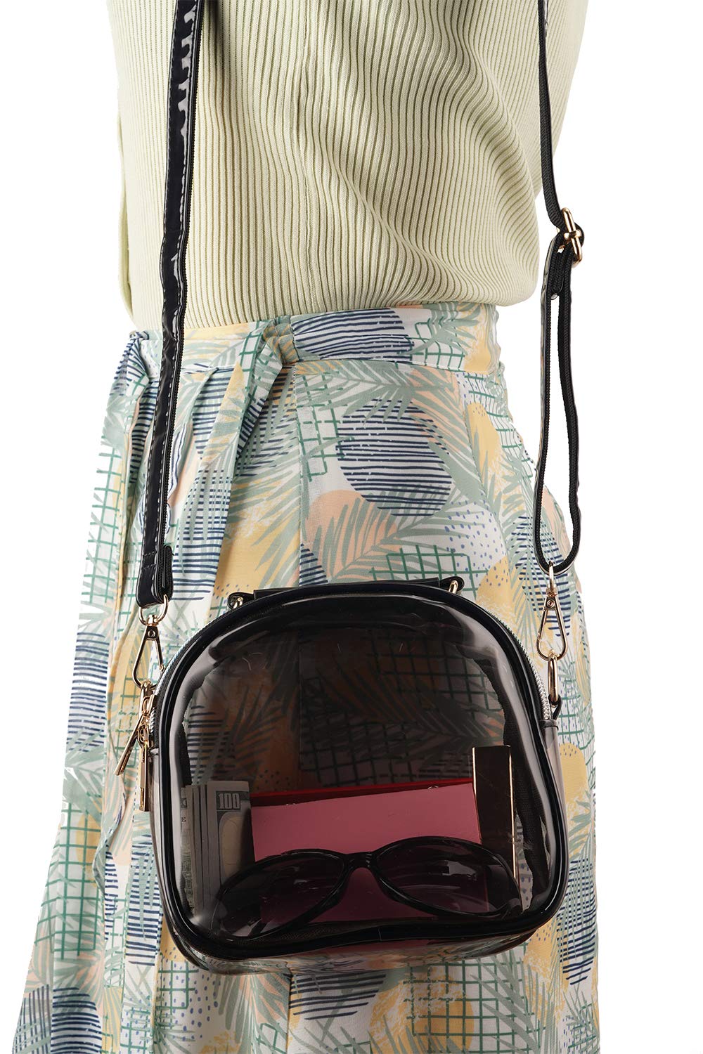 Y&R Direct Clear Bag Crossbody Bag Clear Purse Tote Clear Clutch Stadium Approved PVC (Black)