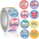 500PCS Happy Grandparents Day Roll Stickers,Best Grandma and Grandpa Ever Party Favors Roll Sticker Gifts Bags Labels for Happy Grandparents Day Party Supplies.