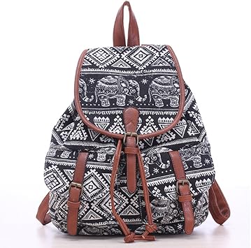 Winomo - Mochila de lona para mujer, diseño de elefantes. Mochila casual para escuela.