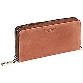 BERLINER BAGS Vintage Genuine Leather Wallet Lyon, RFID Blocking Credit Card Holder, Clutch Purses for Women, Zip Around Wallet for 15 Cards and ID window, Bills, Coins - Brown