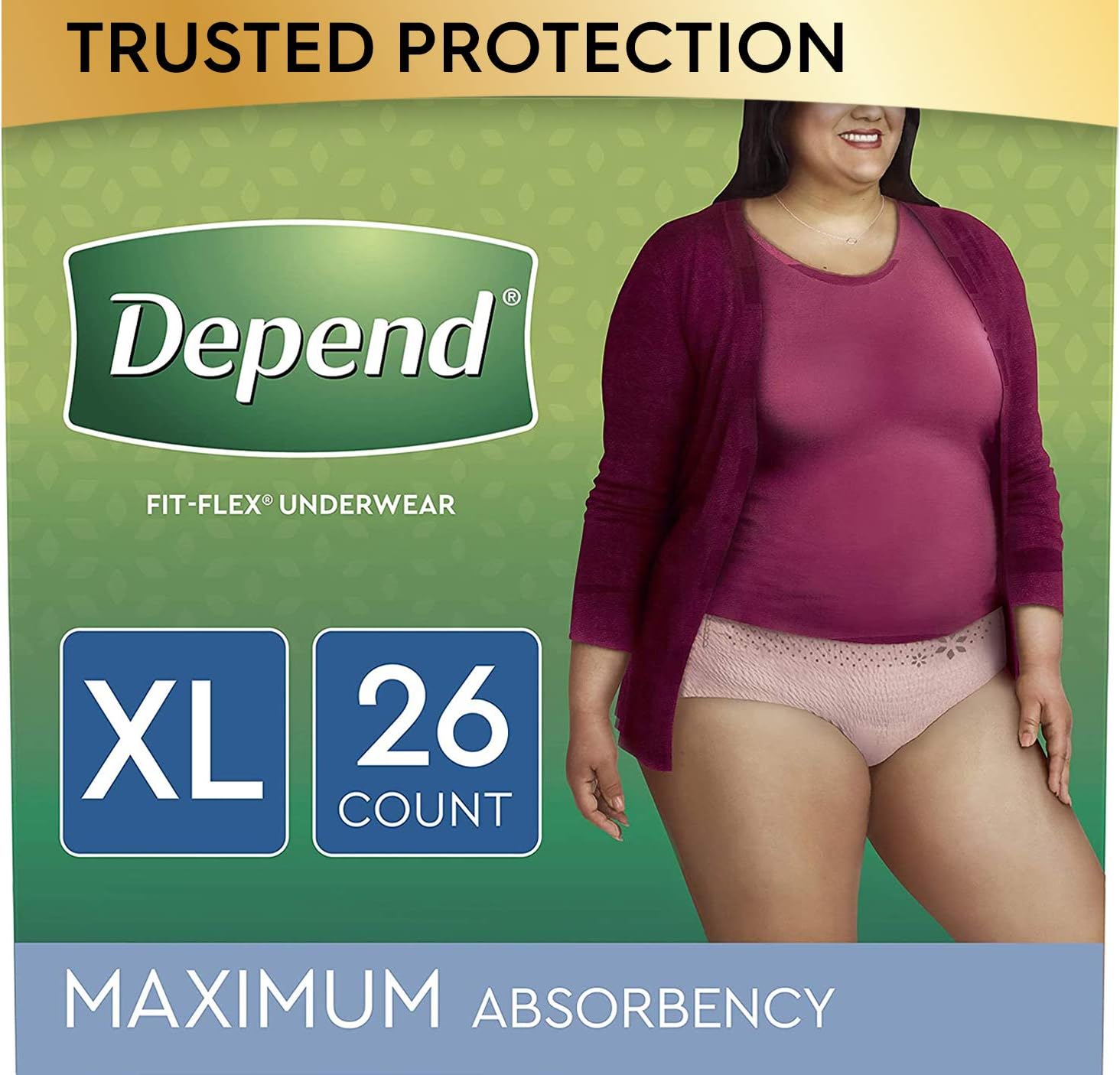 Depend FIT-FLEX Incontinence Underwear for Women, Disposable, Maximum Absorbency, XL, Blush, 26 Count (Packaging May Vary): Industrial & Scientific