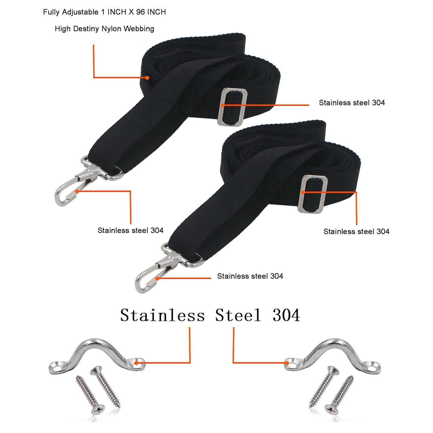 YYST Bimini Top Strap Boat Top Strap Bimini Awning Straps W/Stainless Steel Pad Eyes and
