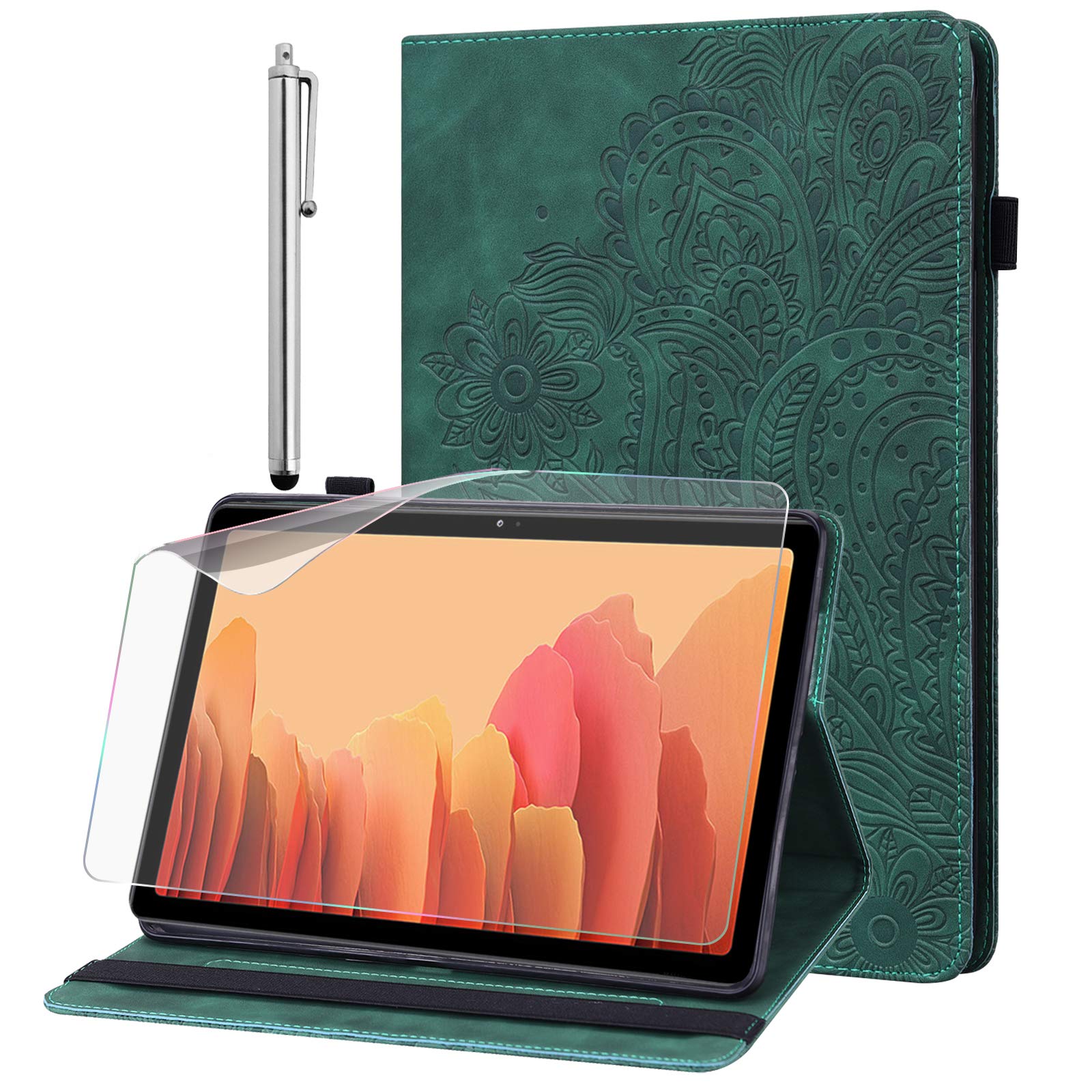 GLANDOTU Case for Samsung Galaxy Tab A7 Lite 2021 8.7 inch SM-T220/SM-T225 lightweight folio Flip PU Leather Tablet Cover Case with fold Stand Protection + Protective film & Stylus pen - Green