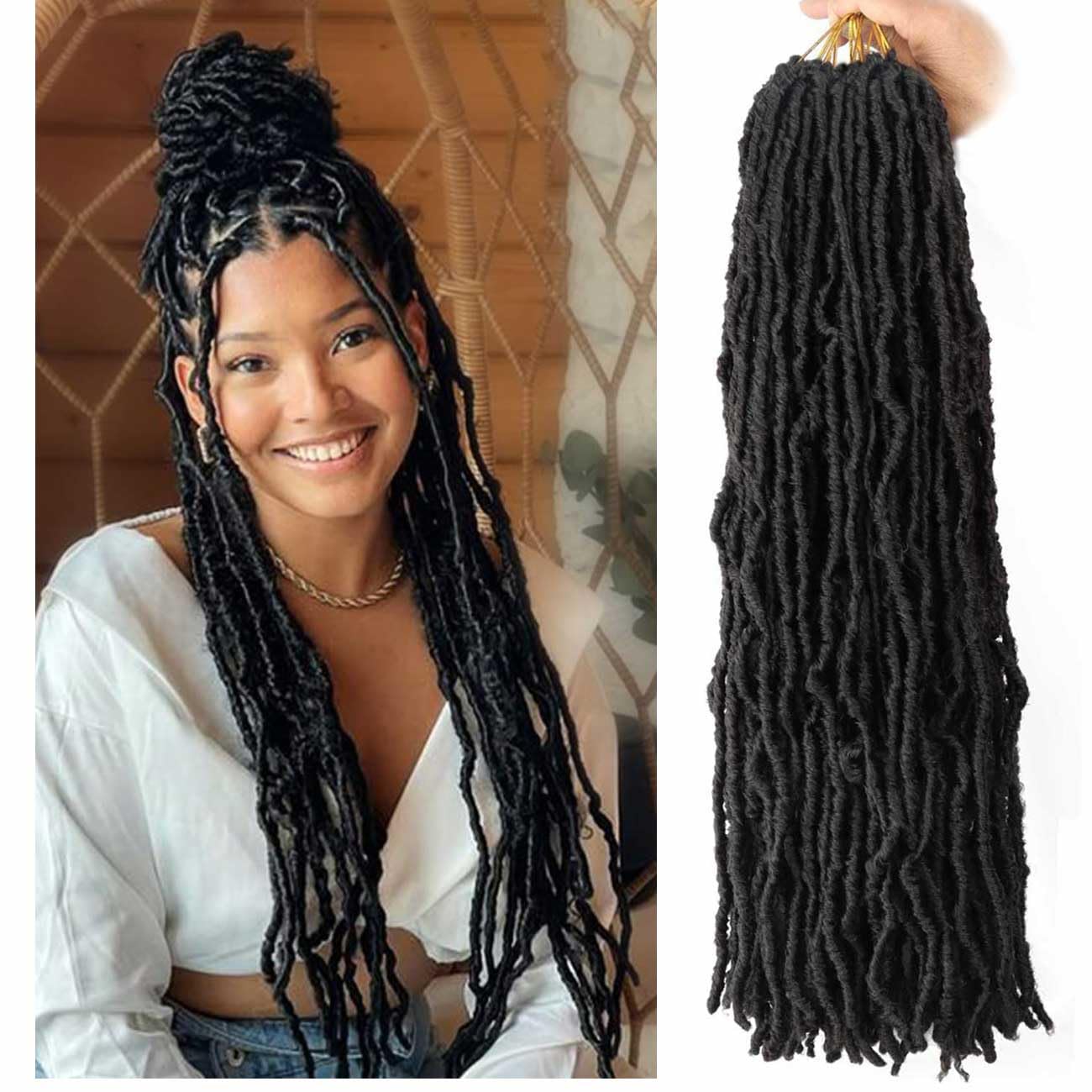 7 Packs Crochet Faux Locs Hair 24 Inch Curly Wavy