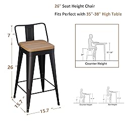 WENTMENT Metal Bar Stools Set of 4 Counter Height