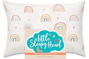 Little Sleepy Head Youth Pillow Case - 100% Made Cotton & Hypoallergenic Pillow Case - Snug Fit Envelope Pillowcase Enclosure - Youth Pillow 16x22 Size - (Rainbows) Design Travel Pillow Cover