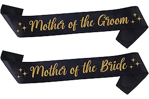 Mother of the Bride and Mother of the Groom Sash Set - Black & Gold Wedding Sashes | Bridal Shower Ceremony Decorations Women