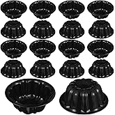 Xaajooio 16 Pcs 4.5 Inches Nonstick Fluted Mini Cake Pans, Reusable Baking Molds for Cupcake, Muffin, Brownie, Black