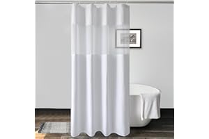 UFRIDAY Stall Size 36x72 Inch White Waffle Weave Fabric Shower Curtain with Mesh Window,Water-Repellent Classic Durable Fabri