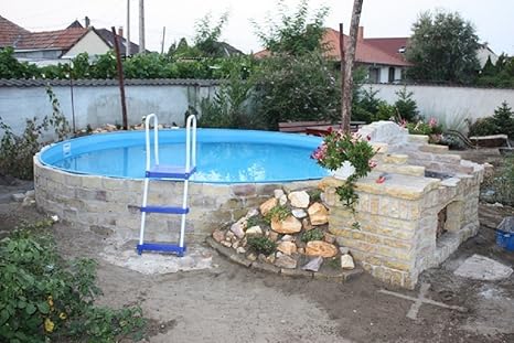 Stahlwandbecken Weiss Pool Schwimmbecken Luxusbecken 3,50 m x 1,20 m inkl. Bodenschienen, Handläufe, Innenfolie + Einbauskimm