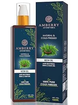 Amberry Ayurveda Organic Neem Oil for Hair,Cold-Pressed | All Natural Remedy For Daily Skin And Hair Care Treatment | Promotes Shiny Lush Hair And Flawlessly Radiant Skin (100ml)