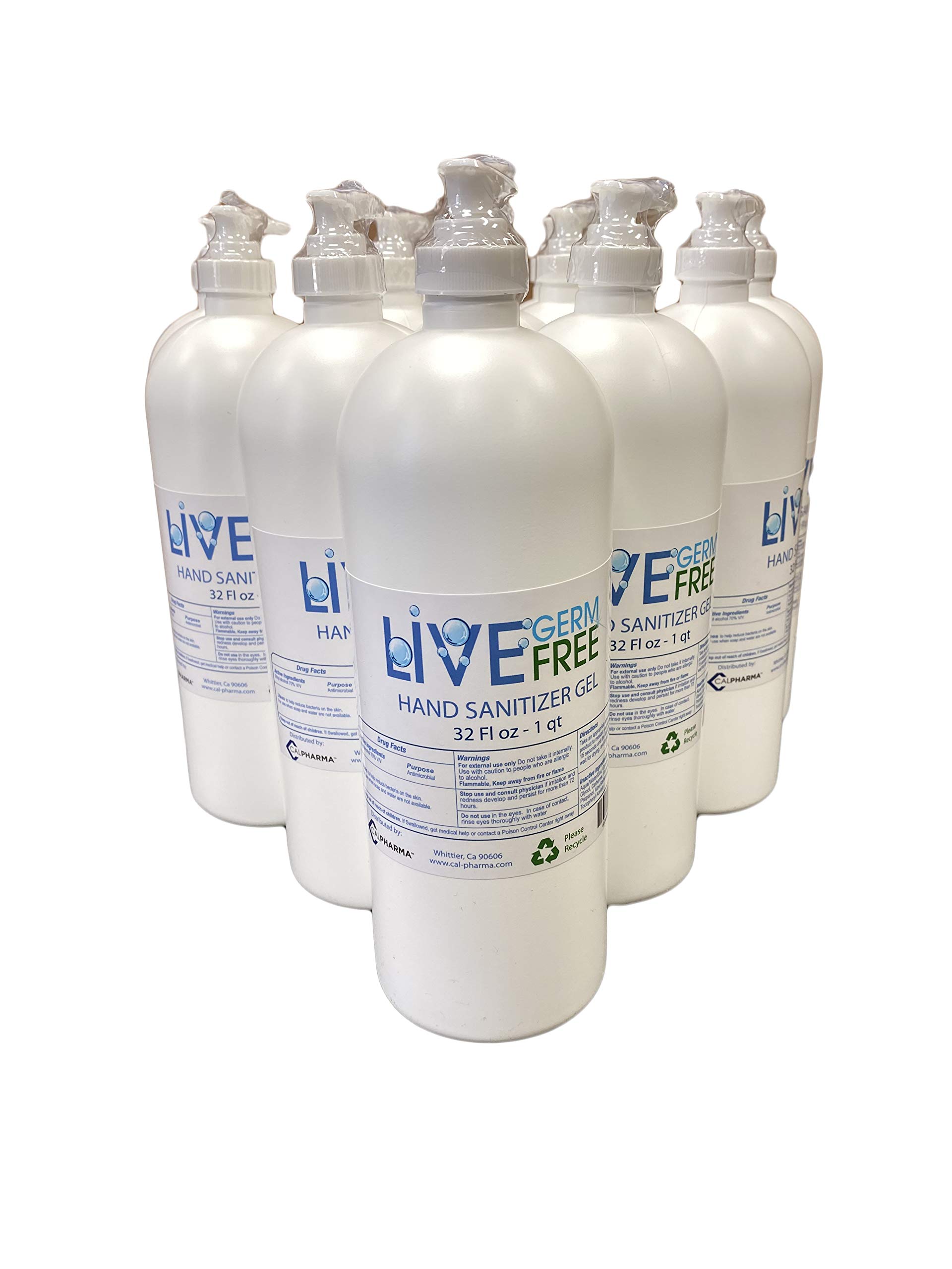 Live Germ Free Unfragrance Hand Sanitizer Gel: Alcohol Based bulk 70% V/V Ethyl Alcohol - Made in US
