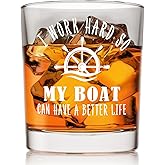 Voatok Boat Captain Gifts Whiskey Glasses 10 oz, Gifts for Boat Owners Men, I Work Hard So Can Have a Better Life Old Fashioned Rocks Glasses for Men Drinking Scotch Bourbon Cocktail Liquor Vodka