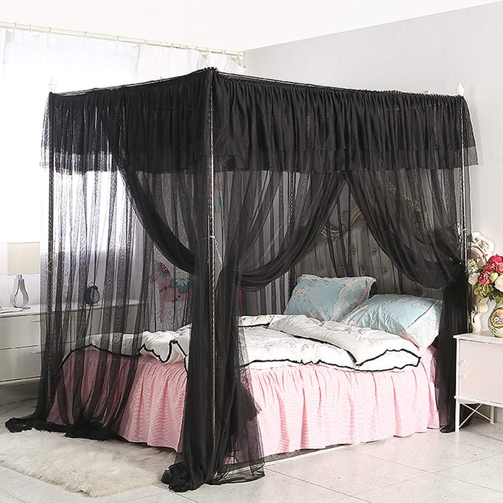 Mengersi 4 Corners Post Bed Curtain Canopy Bed Frame Canopies Net,Indoor Outdoor (King, Black): Home & Kitchen