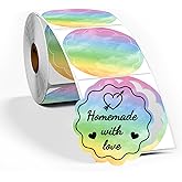 ASprink 2"×2" Wavy Circle Thermal Sticker Labels, Self-Adhesive Round Thermal Labels, Multi-Purpose Roll Sticker Labels for DIY Logo Design, QR Code, Name Tag, 500 Labels/Roll, Gradient