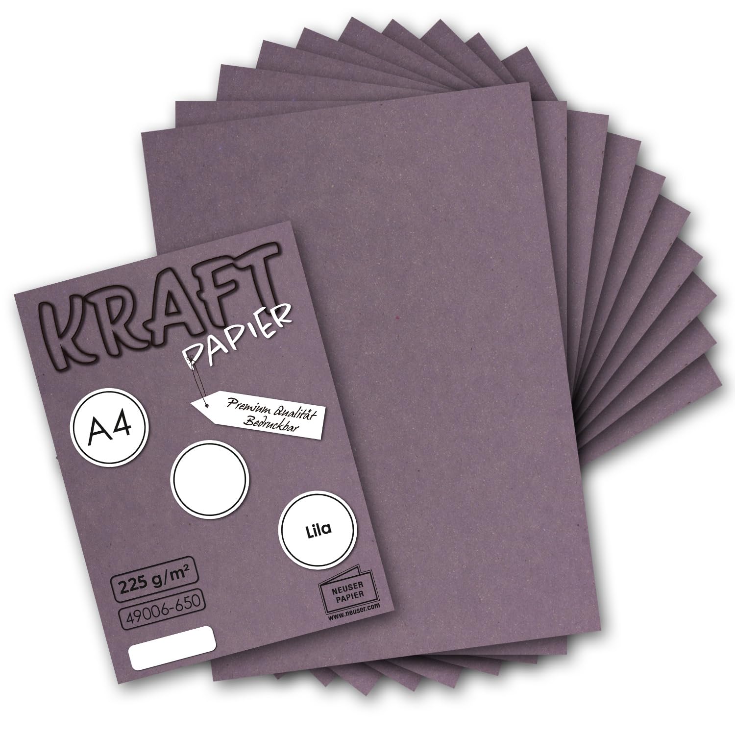 25x Vintage Kraft Paper in Purple - DIN A4 21 x 29.7 cm - 210 x 297 mm - 240 g/m² natural recycled paper, ecological craft cardboard single card - UmWelt by GUSTAV NEUSER