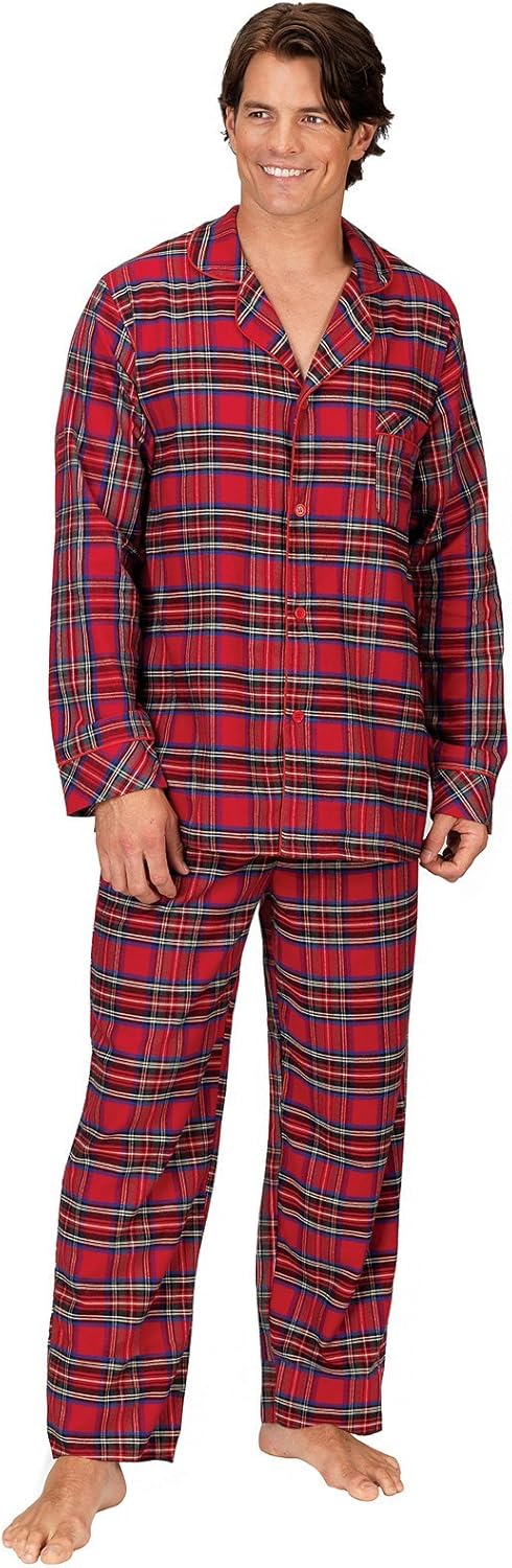 PajamaGram Mens Flannel Pajamas Sets - Cotton Pajamas for Men, Button Top at  Men’s Clothing store