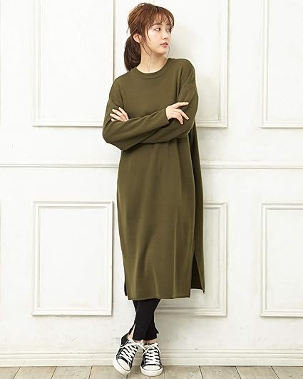 Amazon Co Jp イング Ingni ハーフミラノリブ ニットワンピース 1191 カーキ M 服 ファッション小物