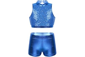 YiZYiF Kids Girls Basic 2 Piece Active Outfit Crop Top and Shorts Set for Gymnastics/Dancing/Workout