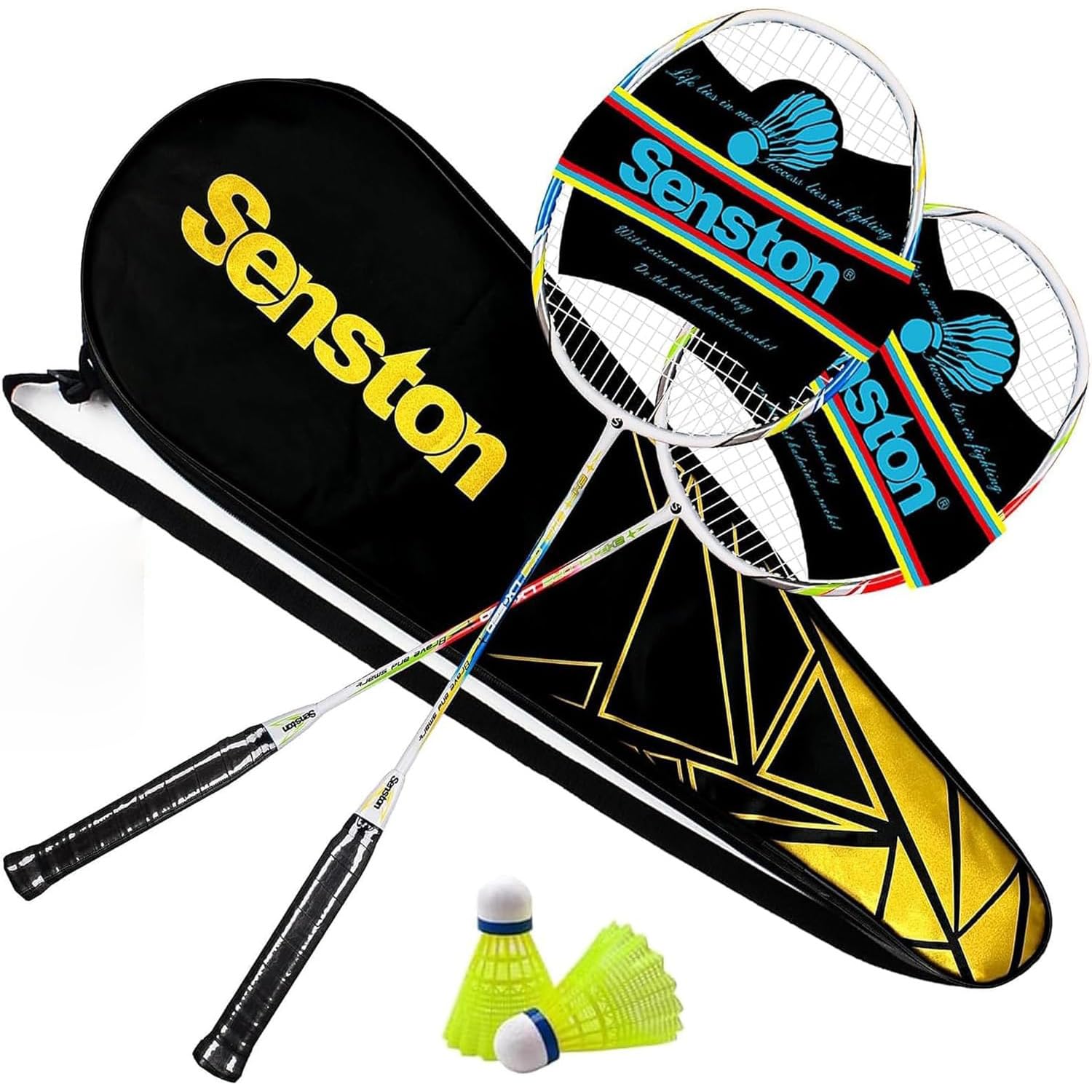Senston 2 Pieces Graphite Shaft Badminton set, Isometric head racket, Low-drag badminton racket