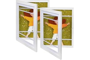 Q.Hou Kids Artwork Picture Frames Wood 2 Pack Display 8.5x11, Kids Art Frames Front Opening Holds 50, White Great for Child D