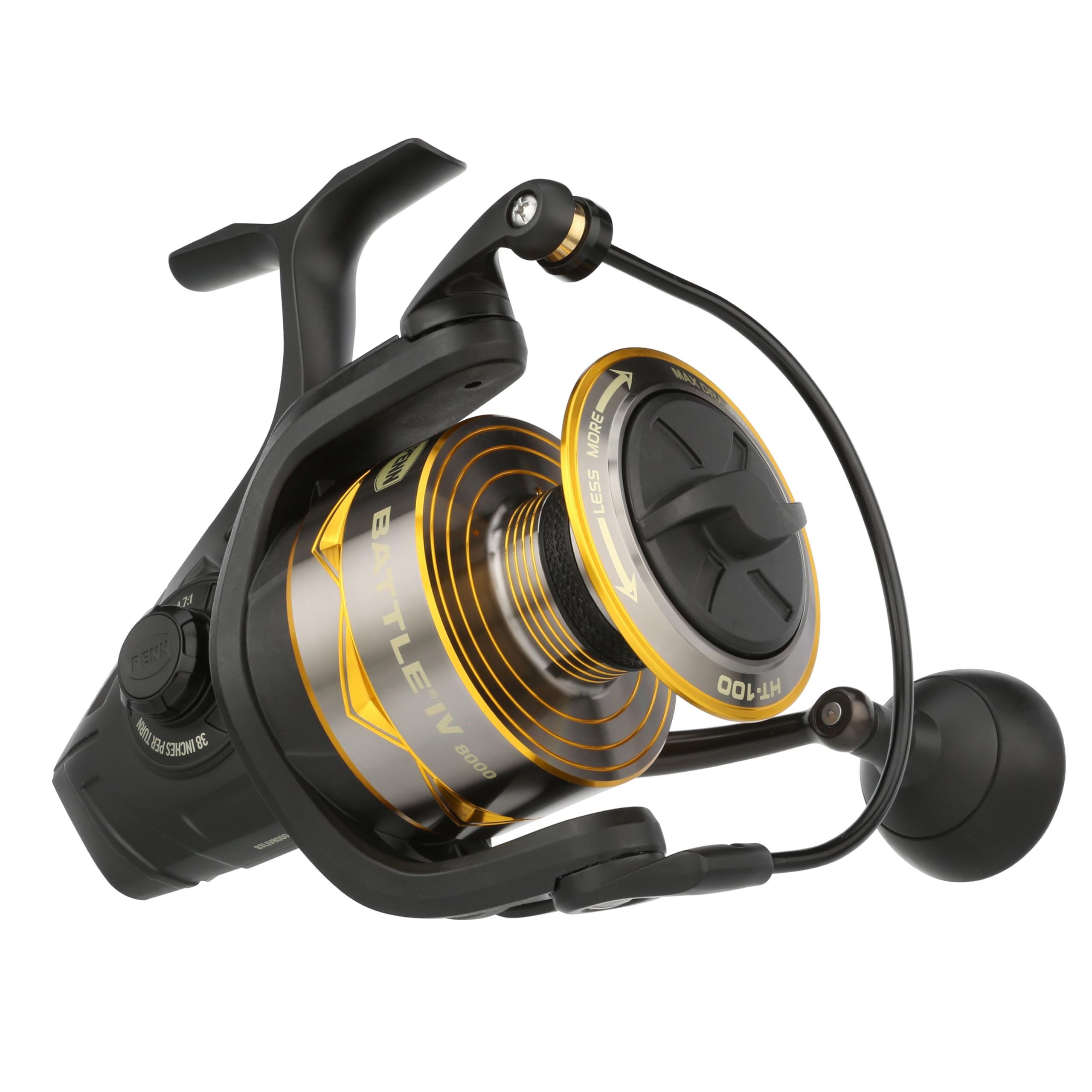 PENN Battle IV Size 8000 Spinning Fishing Reel, Full Metal Body and Sideplate, CNC Gear Technology, Hydro Armor Seals Critical Area from Water Intrusion, HT-100 Drag System Image