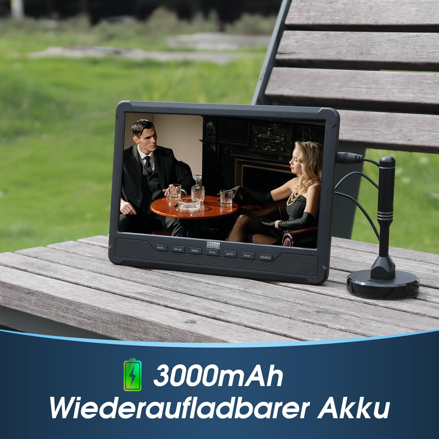 August DA383-10“ tragbarer HD Fernseher mit DVD Player&integriertem Akku-DVB-T2 mini LCD TV mit EPG/Aufnahmefunktion (PVR), CD/DVD/USB/SD-Karte, HDMI, AV - Aux-Ausgang Perfekt für Wohnwagen Zuhause 4