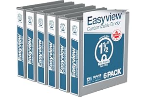 DAVIS GROUP Easyview Premium 3-Ring Binders with Clear-View Covers and Round Rings, Binders for School or Office, 1.5 Inch, Pack of 6, Gray