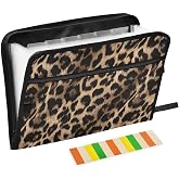 ALAZA Leopard Print Cheetah Pattern Expandable Filing Folder Storage Organiser Box Files, 13 Pockets Zip Filing Folders for Home or Office Documents