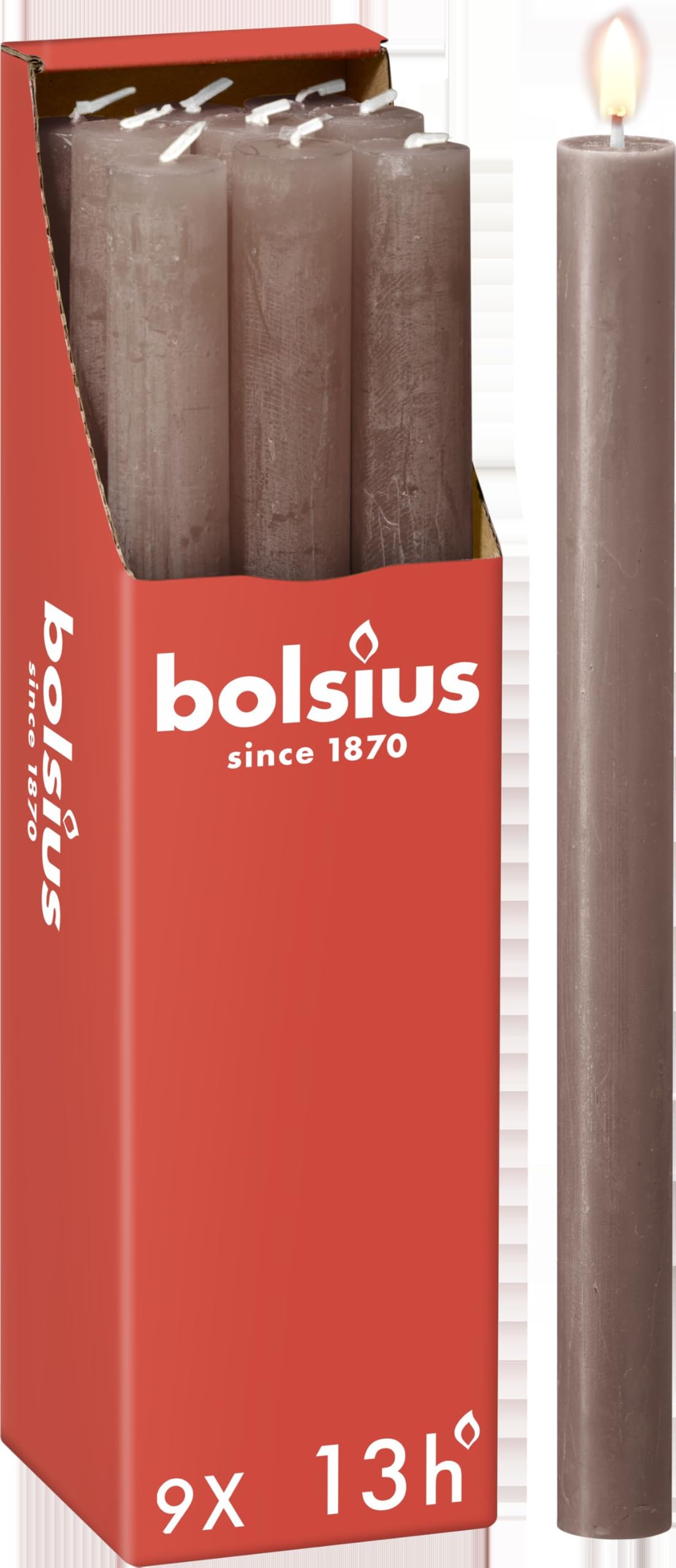 Bolsius Rustic Dinner Candles - Taupe - Pack of 9 - Long Burning Time of 13 Hours - Household Candle - Interior Decoration - Unscented - Includes Natural Vegan Wax - 27 x 2.3 cm — image 1