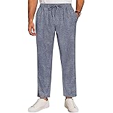 Runcati Mens Casual Pants Drawstring Elastic Waist Lightweight Cropped Linen Pants Summer Yoga Beach Trousers