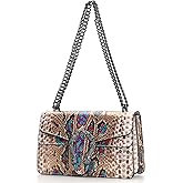 Leather Shoulder Bag Chain Purse for Women - Fashion Crossbody Bags Vintage Snake Print Underarm Bag Square Satchel Handbag