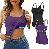 V FOR CITY Tank Top for Women with Shelf Bra Cotton Adjustable Wide Strap Camisole Basic Cami Shirts 2 Pack