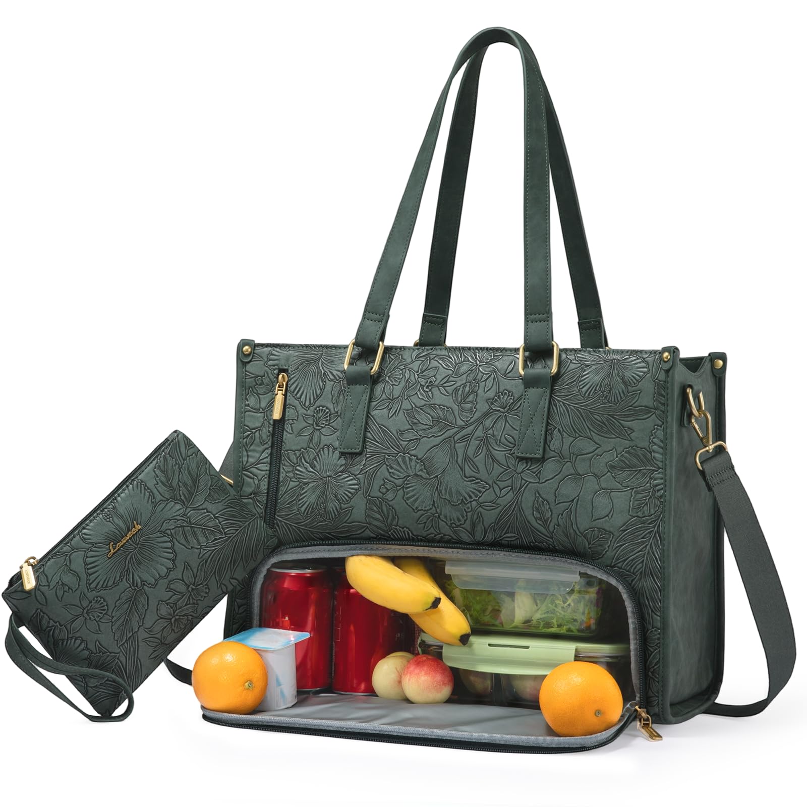 LOVEVOOK Lunch Tote Bag for Women, 15.6 Inch Laptop Bag with Insulated Lunch Compartment, Quilted Large Capacity Computer Handbag with Purse for Business, Work, Nurse, Office, Collage, Casual Image