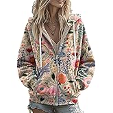 dsumvns Women's Vintage Bohemian Floral Jacket Art Print Casual Shirt Flower Color Block Hoodie Jacket