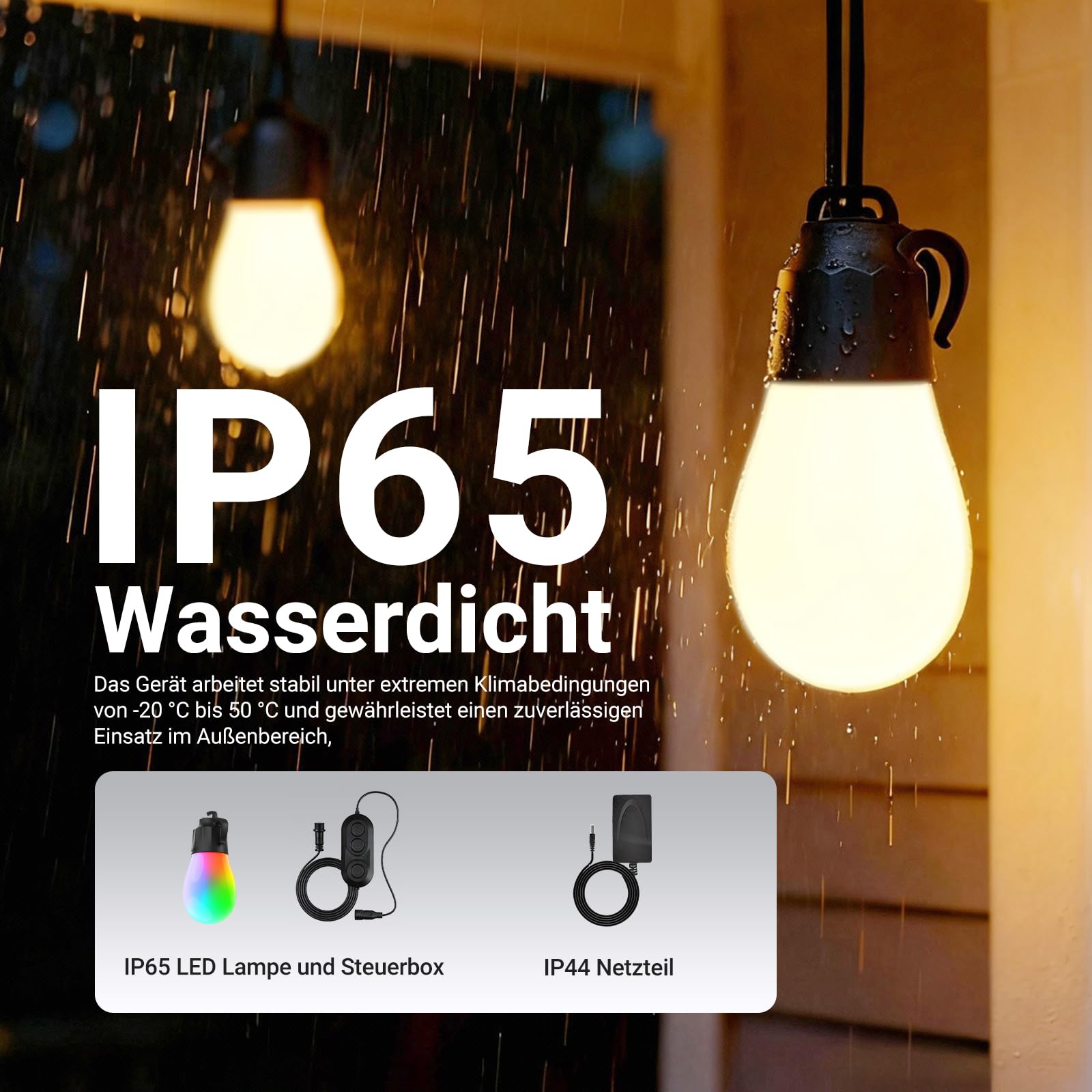 NEEWER 96ft Außen Lichterkette, App Steuerung Smart AI RGBW, dimmbar zum Aufhängen im Außenbereich Balkon, IP65 Wasserdicht, 30 LED Lampen/50+ Szenen/2700–6500K, kompatibel mit Alexa Google, NR01 6