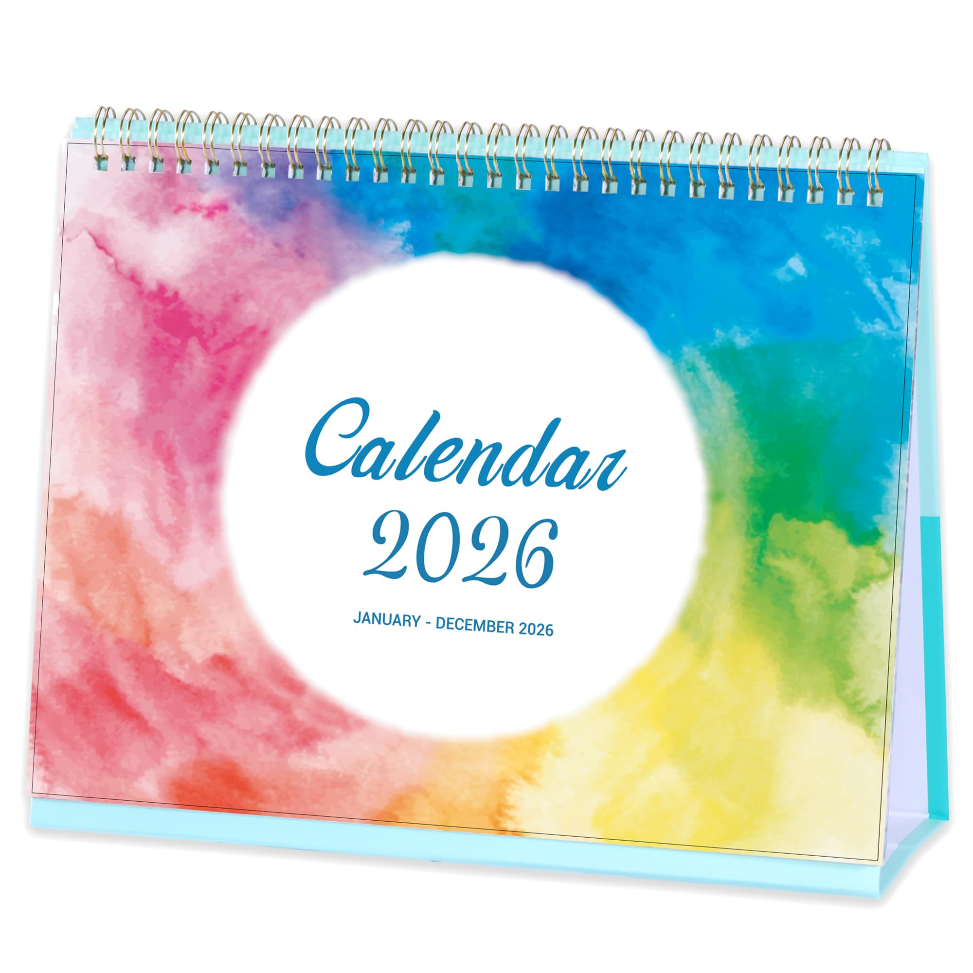 Calendar 2026 - Desk Calendar 2026 uk, 12 Months Calendar from January 2026 to December 2026, 10" x 8.3", Memo Pages - Rainbow Watercolor Ink